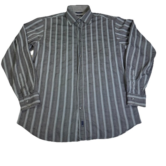 Zenga Sport Other - Zenga Sport Men's 100% Cotton Gray Striped Button Down Large